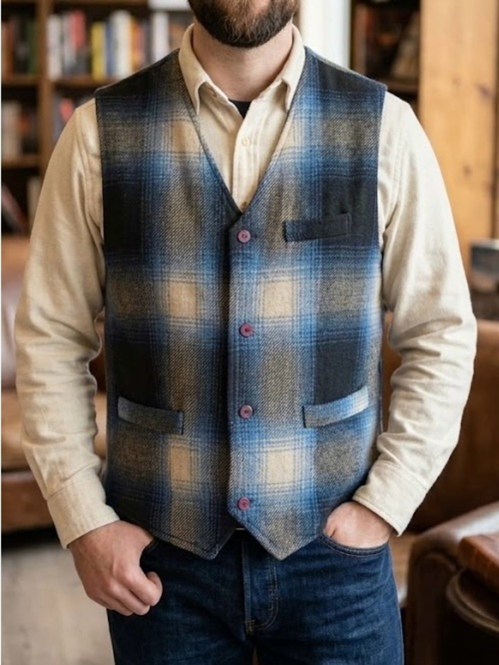 Denver Hayes Casuals Plaid Wool Blend Vest Heritage Academia Utilitycore Boho
